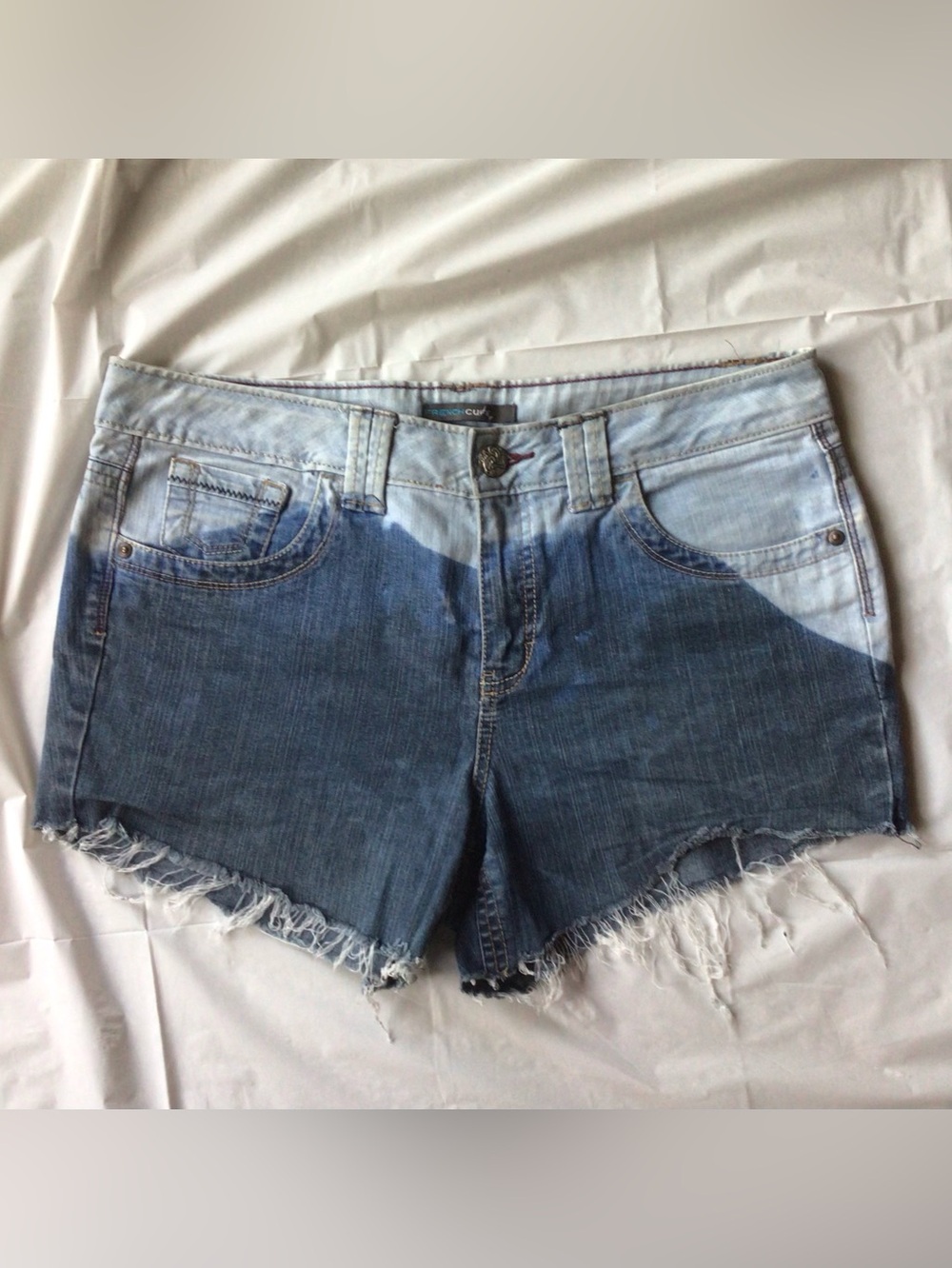 French Cuff Two-Tone Blue Dip-Dye Denim Cutoff Shorts